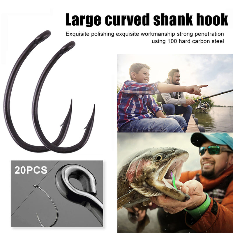 Fishing Hooks Kit, High Carbon Steel Sharp Carp Fish Hooks with Barbs, Set of 20