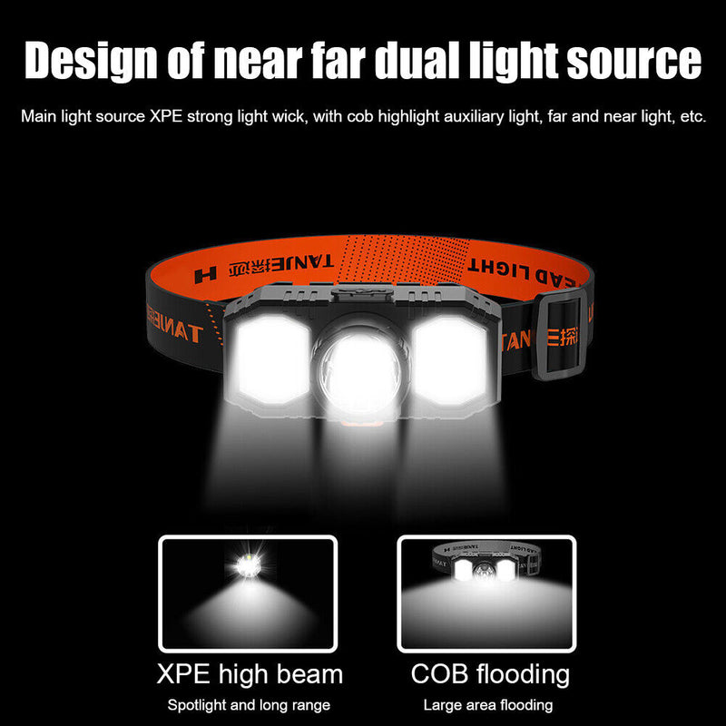 Waterproof LED Headlight USB Rechargeable XPE COB Fishing Headlamp Head Torch