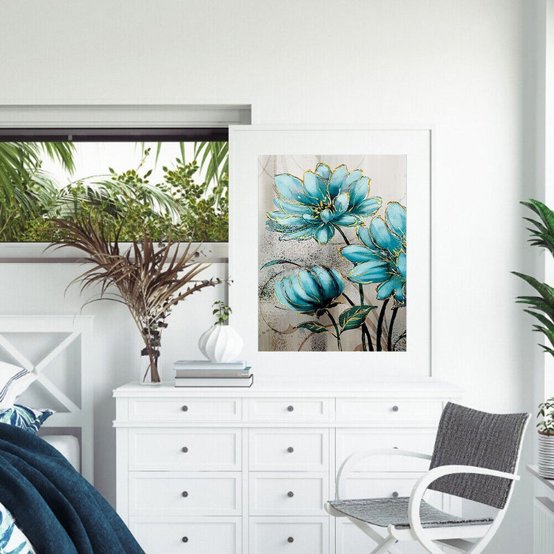 Blue Flowers Paint By Numbers Kit DIY Art Frameless Picture On Canvas (A)
