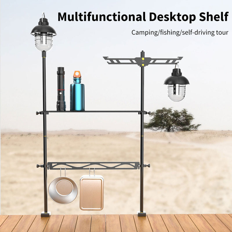 Desktop Shelf Lamp Pole - DIY Folding Storage Hanger Shelf with Light Stand