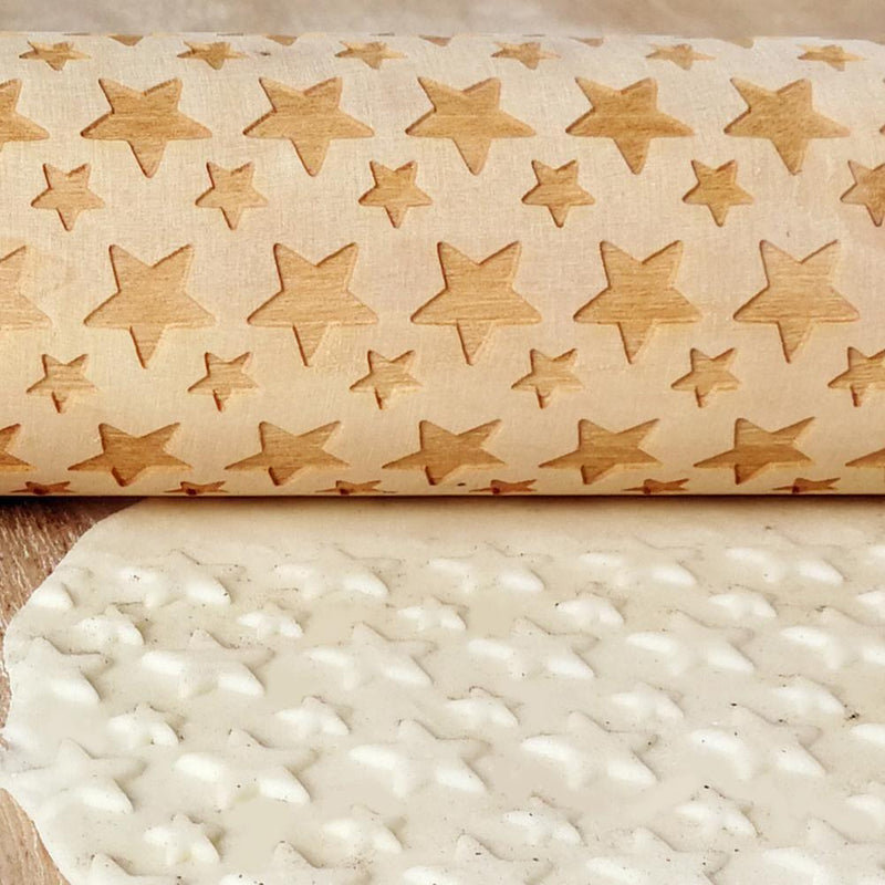 Wood Embossing Engraved Stars Rolling Pin Stencil for DIY Baking Cookies