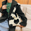 5pcs Retro Women Plush Leopard Love Shoulder Bag(Black Heart)