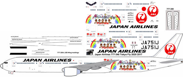 Japan Airlines Fly Tokyo 2020 Boeing 777-300 pointerdog7decals for Minicraft kit