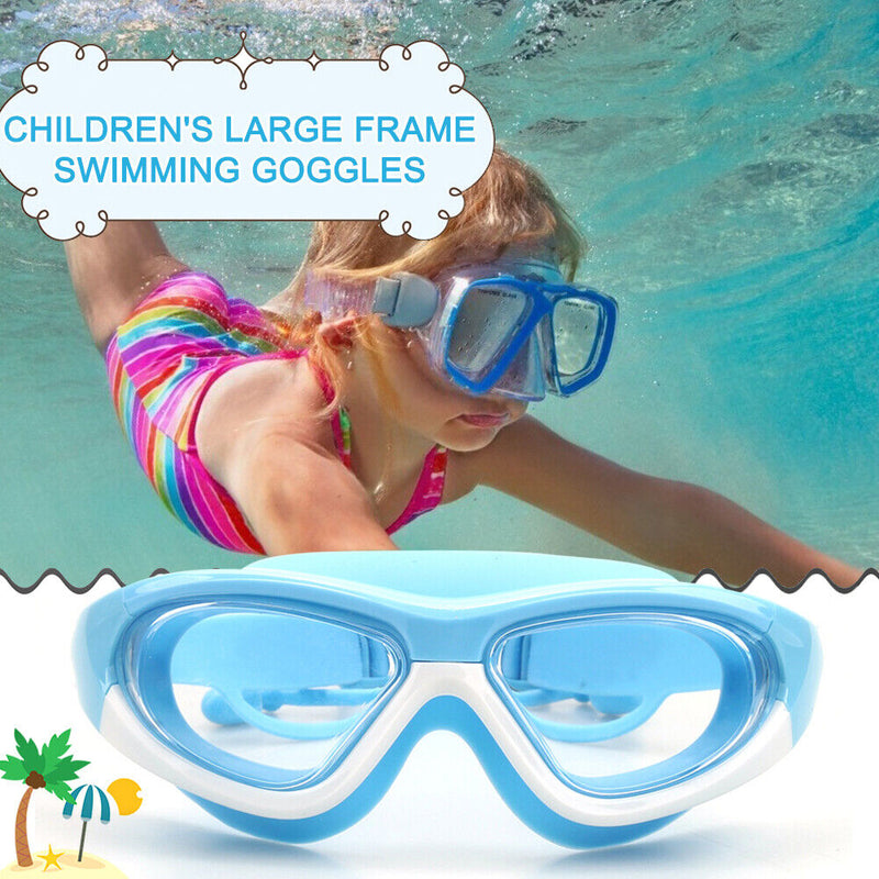 Swimming Glasses Waterproof HD Anti-fog Kids Diving Goggles (Blue White)
