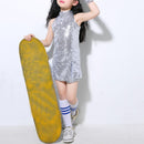 Children Girls Sequins Jazz Hiphop 4pcs Dance Dress Performance Ballroom Cost