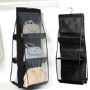 6 Pocket Hanging Handbag Organizer Wall Closet Clear Storage Bag (Black) Newly