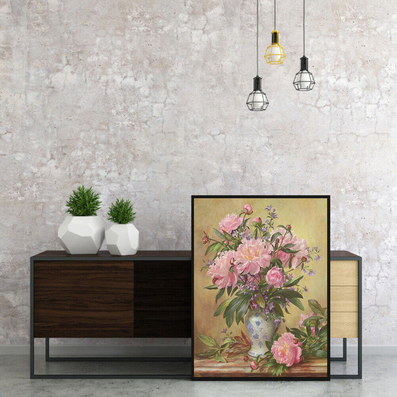 Oil Paint By Numbers Pink Peony Frameless Picture Craft Kits for Living Room