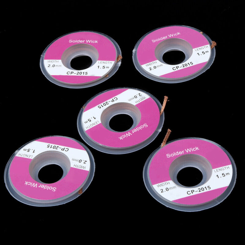5PCS 5ft 2.0mm Desoldering Braid Solder Remover Sucker Flux Wick Cable Wire Lead