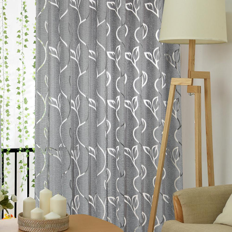 2pcs Semi Blackout Curtain Simple Vine Leaf Partition Window Decor(Grey)