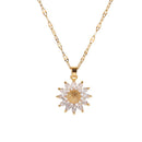 Luxury Mom Gifts Titanium Steel Zircon Sunflower Necklace Choker Pendant