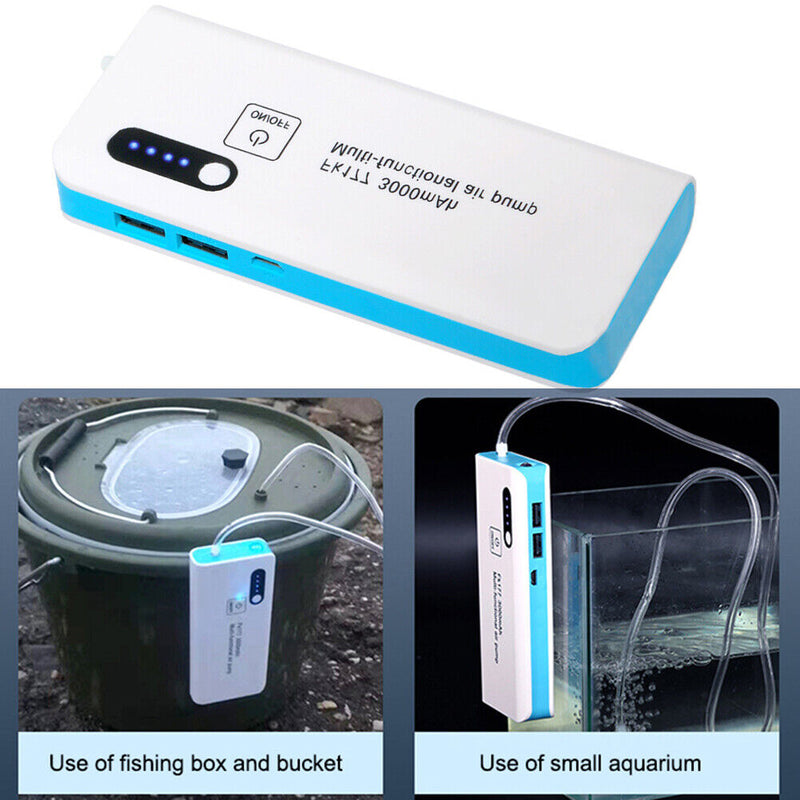 3000mAh Aquarium Oxygen Air Pump Car Oxygenated Fishing Aerator with Flashl