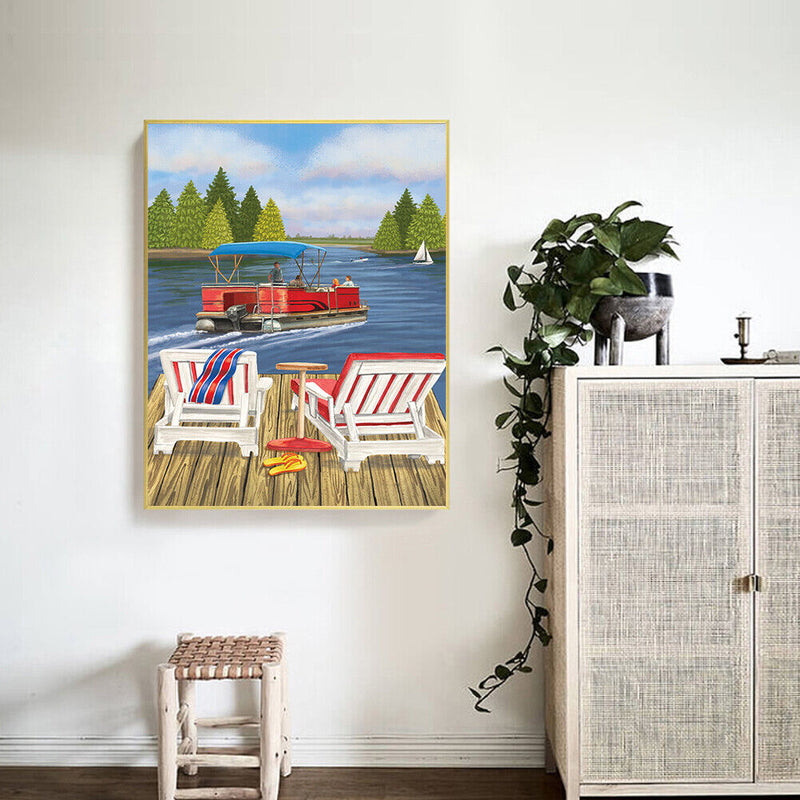 Lakeside Lounge Oil Paint By Numbers DIY Handpainted on Canvas Wall Arts
