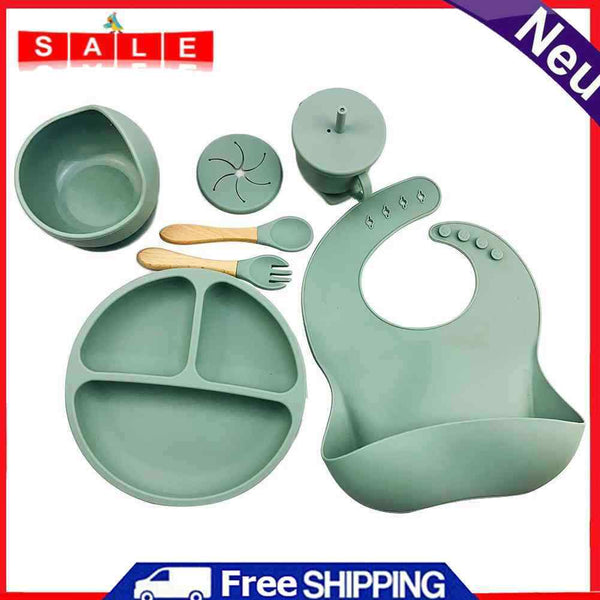 6pcs Silicone Baby Feeding Anti Brief Plates for Food Kids Tableware (Army Green)