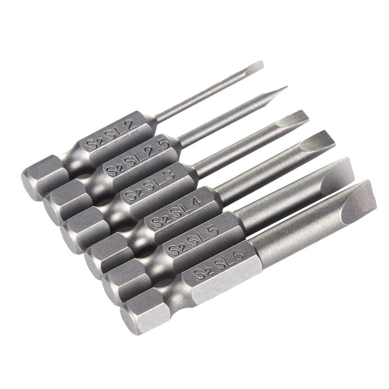 6pcs 50mm 2.0-6.0mm Flat Head Slotted Tip Screwdrivers Bits Newly