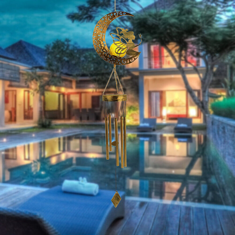 Solar Moon Fairy Light Hanging Iron Hollow Outdoor Garden Yard Patio Decoration