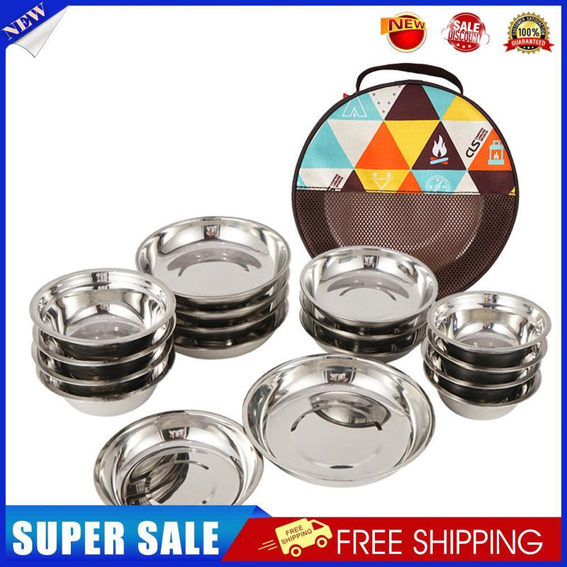 17pcs Portable Camping Mess Kit Outdoor Plate Bowl Picnic Cooking Utensils