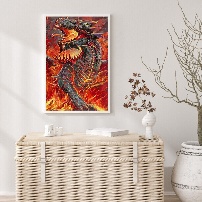 Oil Paint by Numbers Fire Dragon Canvas Artwork Living Room Picture Decoration