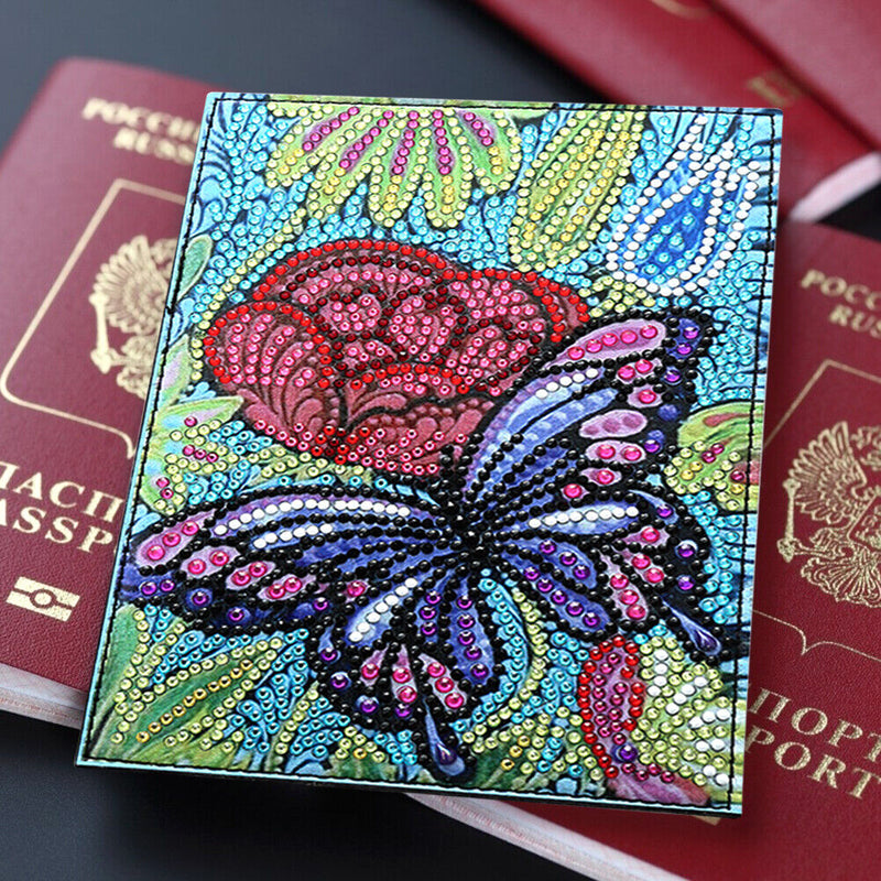 DIY Special Shaped Diamond Painting Butterfly PU Passport Protection Cover Newly