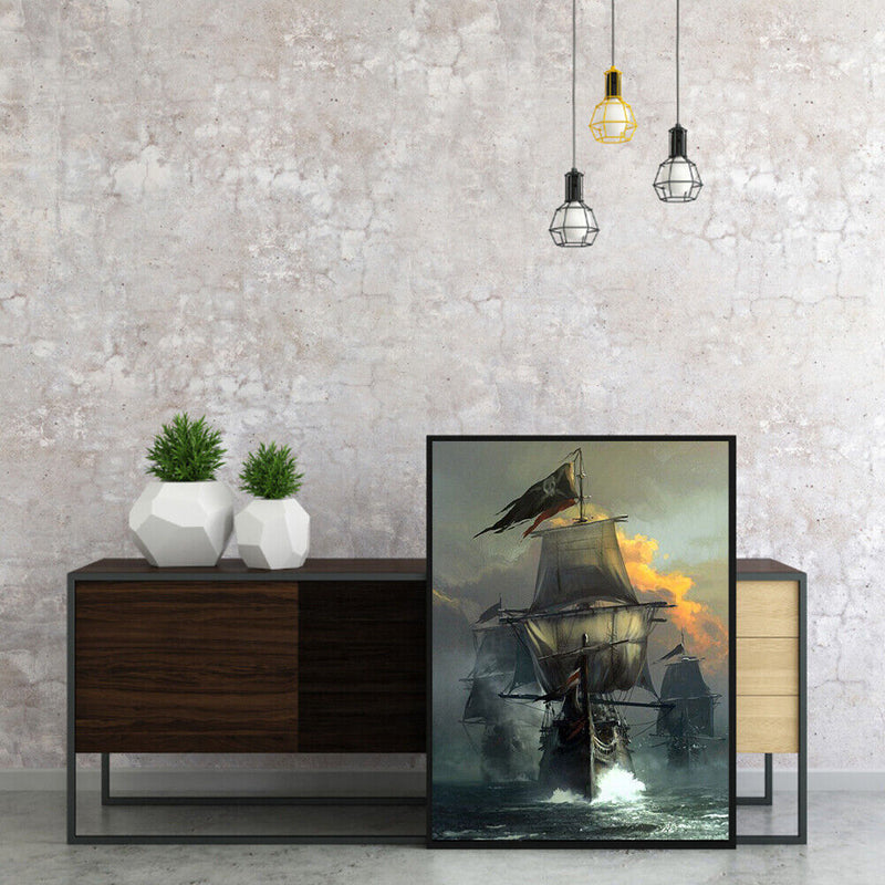 Hand Painted on Canvas DIY Sea Ship Oil Paint By Numbers Drawing Kit Ornaments