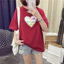 Cozy Women Fashion Love Heart Print Tops Summer Round Neck Half Sleeve T-shirts