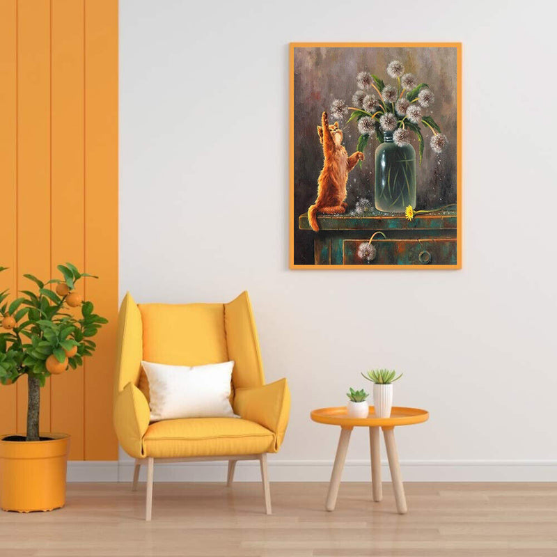 Cat Playing Dandelion Oil Paint By Numbers Kit DIY Acrylic Painting Picture