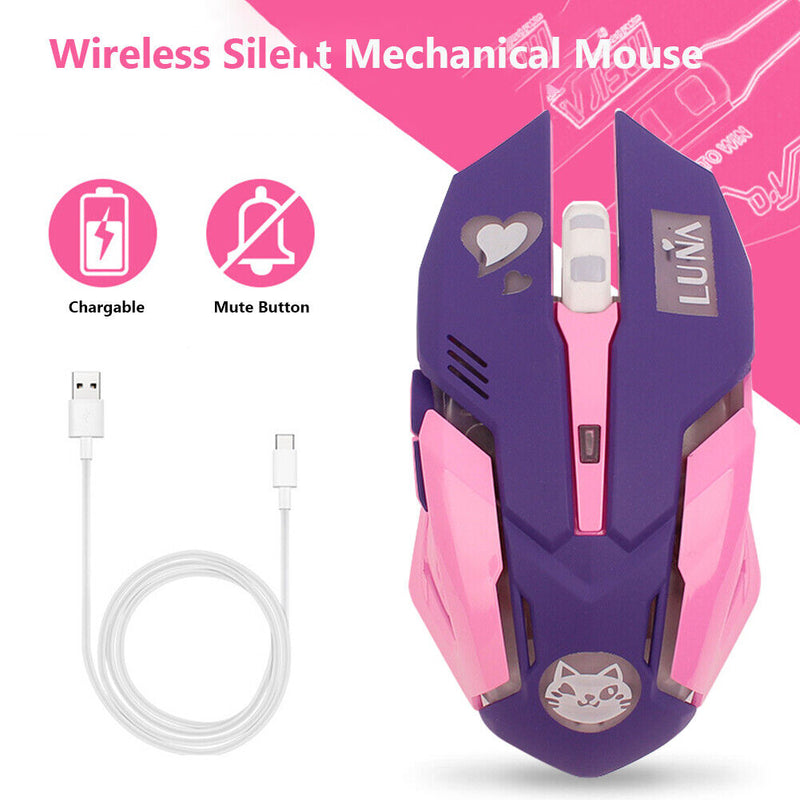 2.4GHz Wireless Optical Mouse 2400DPI Adjustable Mute Gaming Mice (Purple)