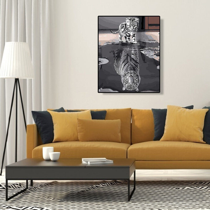Digital Oil Painting By Number Kit Tiger Cat DIY Hand Painted Animal Art Picture