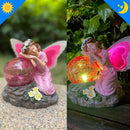Garden Fairy Statue Waterproof Outdoor Sculpture with Solar Lights (Red) Newly