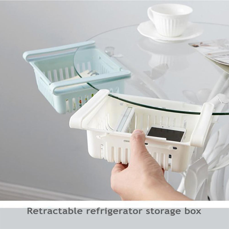 Kitchen Refrigerator Storage Box Stretchable Drawer Rack Shelf (White)