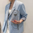 Fashion Women Solid Color Clear Messenger Bag Chain Small Handbags (White)