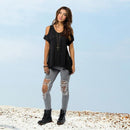 Women Off Shoulder Short Sleeve Stretch T-Shirt Loose Blouse XXL Black