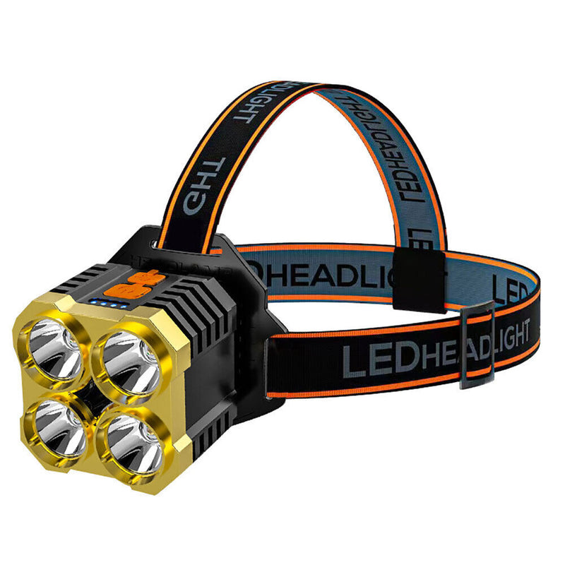 4LED Strong Headlight Flashlight USB Rechargeable Waterproof Camping