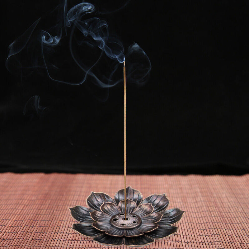 Sandalwood Stick Burner Censer Buddhism Bronze Lotus Incense Line Holder Deco