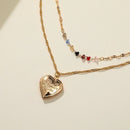 Rhinestone Clavicle Chain Women Love Heart Pendant Double Layer Necklace Je