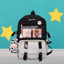 Women Cute Hit Color Backpack Student Canvas Knapsack with Pendant (Black) Newly
