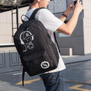 Fashion Men Luminous USB Charge Backpack Preppy School Pen Bag Gift (Black)