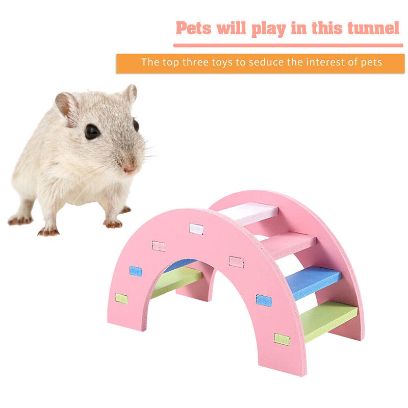 Wooden Hamster Small Animal Climbing Exercise Toys (Rainbow Bridge Pink) Newly