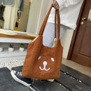 Women Soft Warm Plush Bear Pattern Handbags Female Travel Fluffy Underarm Bags