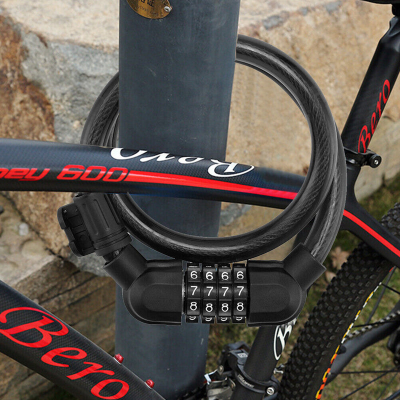 MTB Bicycle Steel Cable Coil Locks with Lock Bracket 4-Digit Password Bike Lock