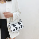 Ladies Retro Shoulder Underarm Bag Chian Nylon Cow Printing Mini Purse Handbag