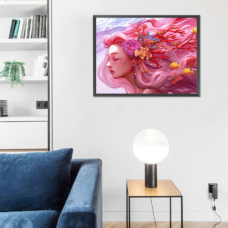 Coral Girl Oil Paint By Numbers Kits Canvas Picture Wall Art DIY Craft Gift