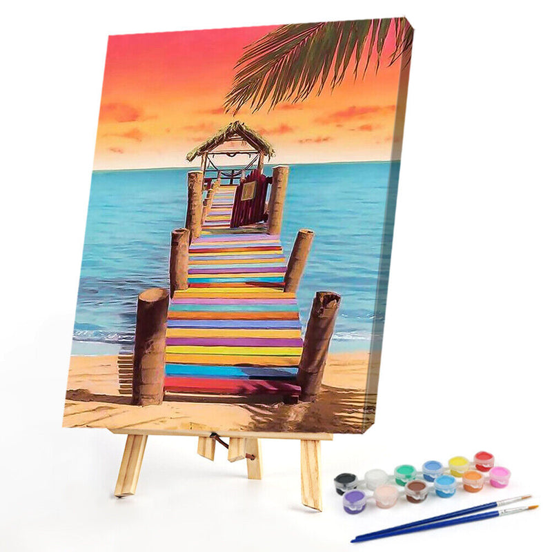Seaside Step Drawing Frameless DIY Oil Paint by Numbers Canvas Home Decor