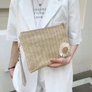 Summer Straw Woven Flowers Wristlet Clutch Bag Envelope Coin Purse Card Holder
