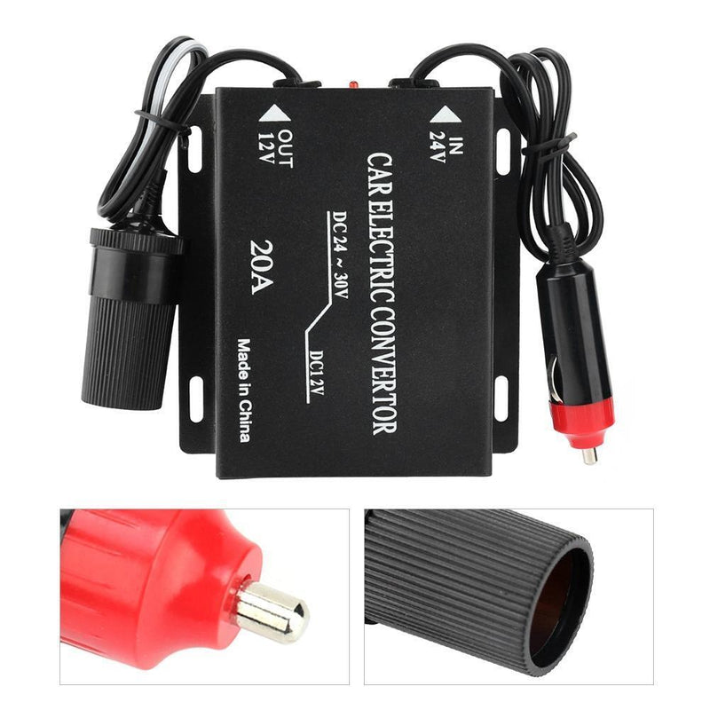 24V DC to 12V DC 20A Truck Cigarette Lighter Step Down Converter Power Adapter