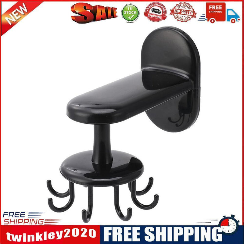 360 Degree 6 Hooks Kitchen Rotating Nail-free Holder Hanging Storage Rack