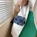 Fashion Women Color Stitching PU Messenger Bag Chain Handbags (Light Blue)