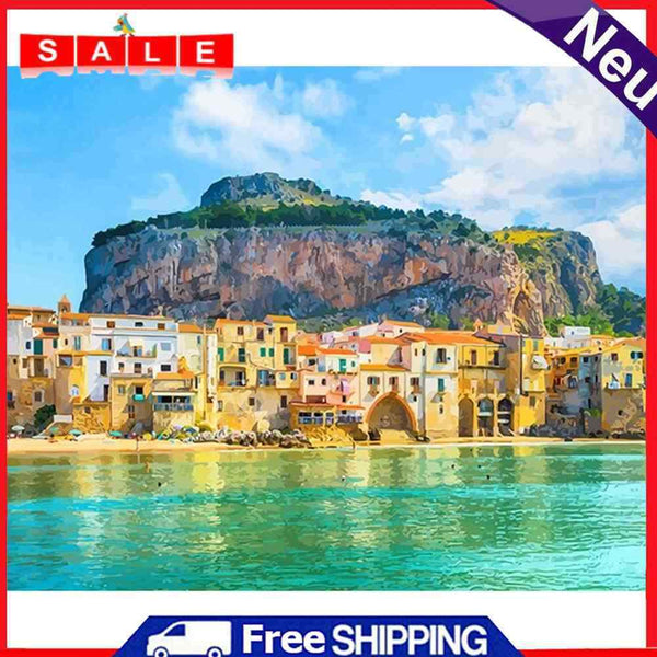 Coastal Village Hand Painted Picture Oil Painting By Numbers DIY No Frame Gift