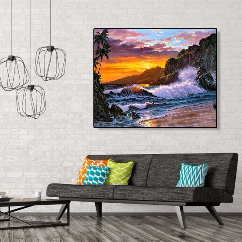 Painting By Numbers DIY Seaside Sunset Canvas Oil Art Picture for Home Decor Kit