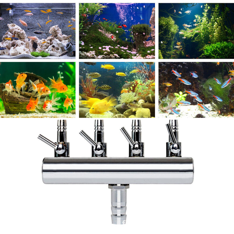 Stainless Steel Flow Splitter Distributor Aquarium Fish Tank Oxygen Inlet P