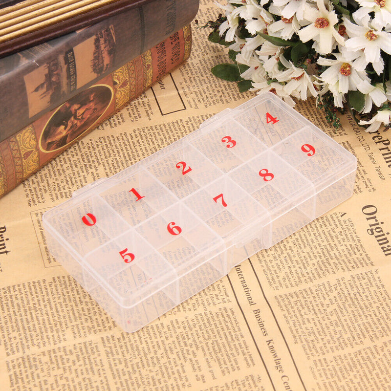 10 Compartments Plastic Clear False Nail Tips Storage Box Holder Organzier